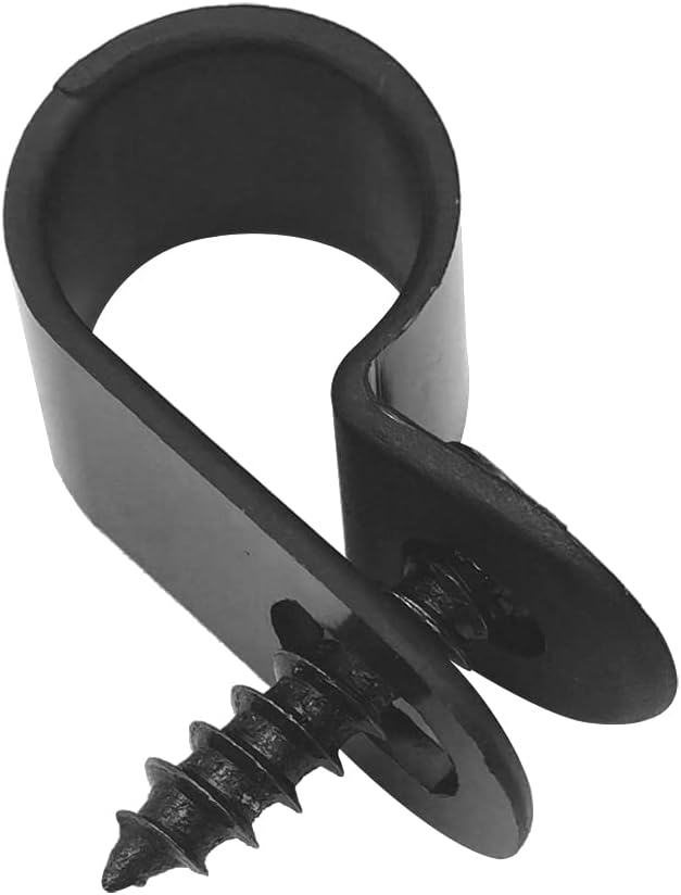 Cable Clamp R-Type Cable Clip Wire Clamp 3/8" Nylon Screw Mounting Cord Fastener Clips with Screws for Wire Management - Black - 50 Pcs