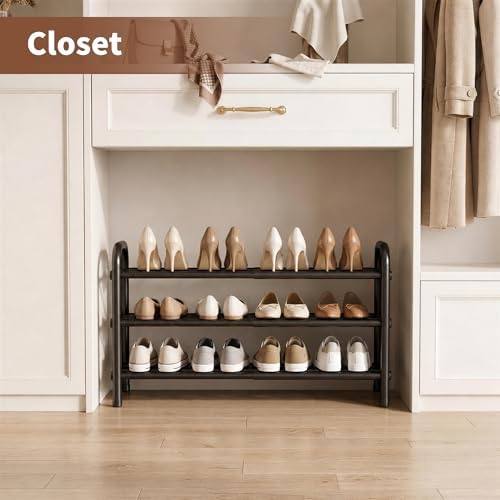 3-Tier Expandable Shoe Rack, Adjustable Shoe Shelf Storage Organizer