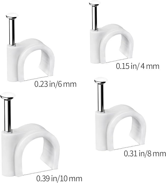 Abnii Cable Clips, 400 Pcs, 4mm 6mm 8mm 10mm, Wire Wall Clips with Steel Nails, Ethernet Cable Clips, Cable Tacks Coax Holder Clips, RG6 RG59 CAT6 RJ45 Cable Cord Clips, White…