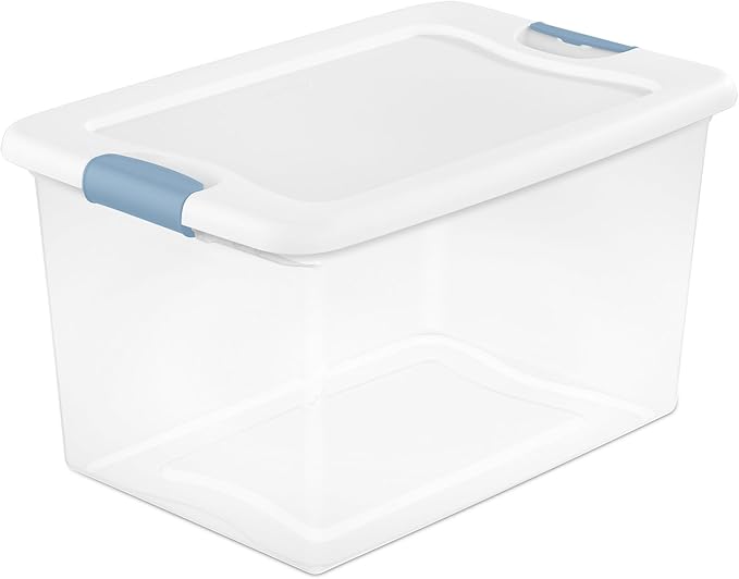 Sterilite 8-Pack 64 Quart Latching Box, Clear Plastic Storage Organizer Bins with White Lids - Large Stackable Containers for Home Bedroom, Dorm Room, and Closet Organization