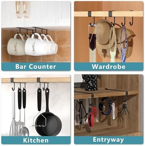 ECROCY Coffee Mug Holder Under Cabinet, 3pcs Coffee Cup Holder Only Fits Flat Shelf Without Any Lip, Clip-On Coffee Mug Organizer No Drilling Free Damage