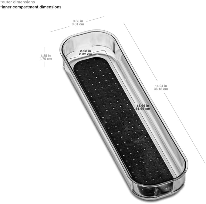 madesmart Antimicrobial 14 x 4 Clear Soft Grip Bin, 14" x 4", Carbon