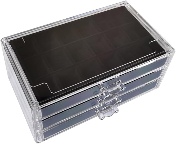 YUFONG Earring Organizer Box Acrylic Jewelry Organizer with 3 Drawers 54 Adjustable Grids Clear Stackable Earring Holder Velvet Trays Ring Display Case for Women Girls (Black)