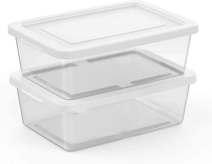 Sterilite 30 Pack Storage Box, 12 Quart Stackable Tote, Clear Plastic Container with Secure Snapping Lids for Home and Office Organization, White