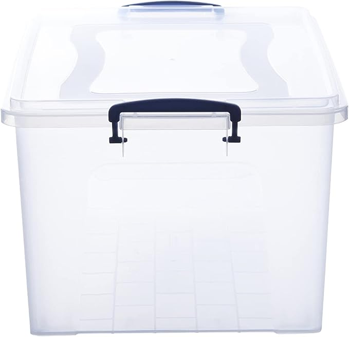 Clear Plastic Storage Bin with Lid, 28 Quart Organizing Container, Latch Box