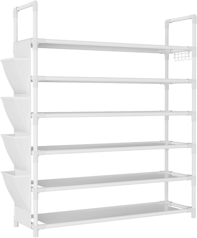 6 Tier Shoe Rack Storage for 24-30 Pairs Shoe and Boot, White