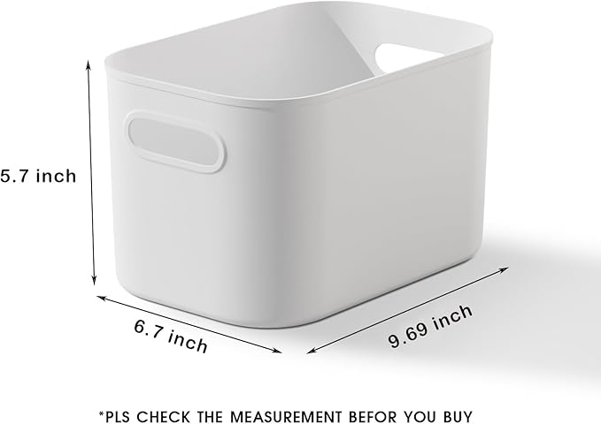 ORGIDOL 12 Pack White Plastic Storage Bins, Storage Container for Organizing, Storage Boxes with Handle for Shelves, Cute Organizer Bins for Craft, Snacks, Pantry, Cabinet, 9.69x6.7x5.7 inch