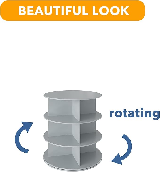3 Tier Rotating Shoe Rack Tower, Spinning Shoe Display Lazy Susan, 3-Tier Gray