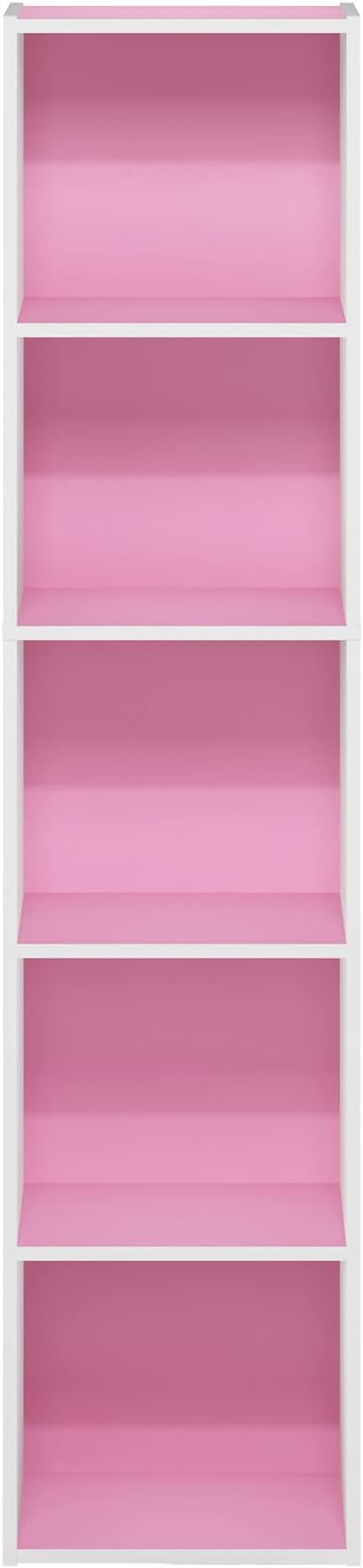 Furinno PASIR Book Shelf, 5-Tier Modern Bookshelf, Pink/White