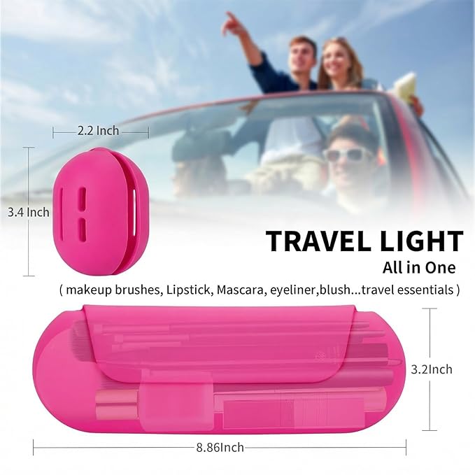2 IN 1 Silicone Makeup Brush Holder with Beauty Make Up Sponge Holder Case:Soft Portable Cosmetic Face Brushes Holder with Upgrade Anti-Fall Out Magnetic Closure - Babbie Pink