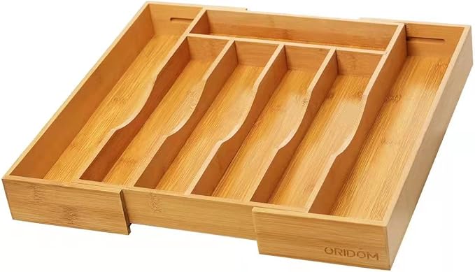 Expandable Bamboo Kitchen Drawer Organizer for Cutlery and Utensils, Natural