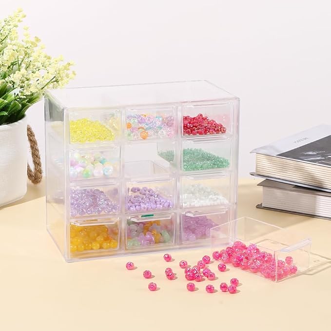Acrylic Drawer Organizer, Clear Desk Organizer with Drawer, Plastic Stackable Storage Drawers with 12 Drawers, Dustproof for Jewelry, Craft, Office Supplies
