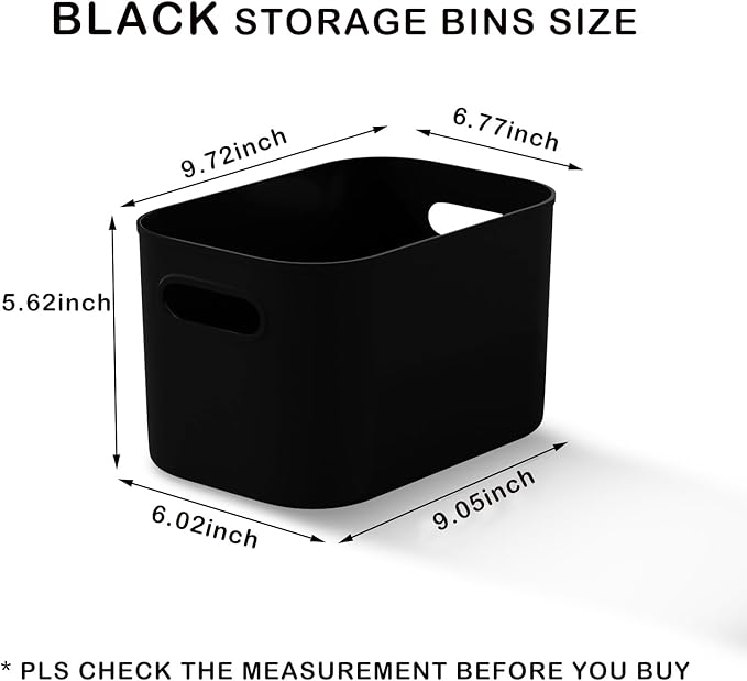 ORGIDOL 12 Pack Black Plastic Storage Bins, Storage Container for Organizing, Storage Boxes with Handle for Shelves, Cute Organizer Bins for Craft, Snacks, Pantry, Cabinet, 8.7x6.7x5.66inch
