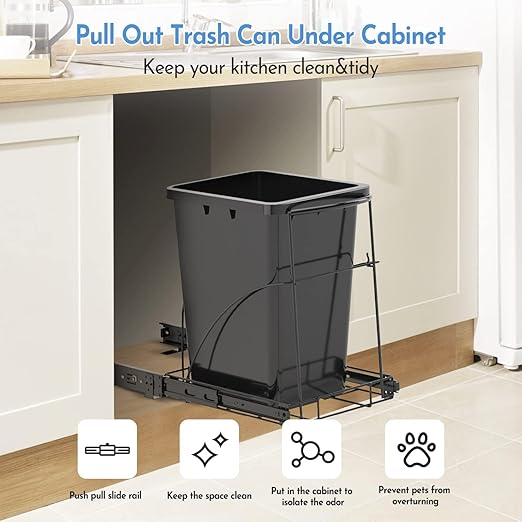 Tanamu Pull Out Trash Can Under Cabinet & Under Sink Garbage Can Pull Out,Heavy