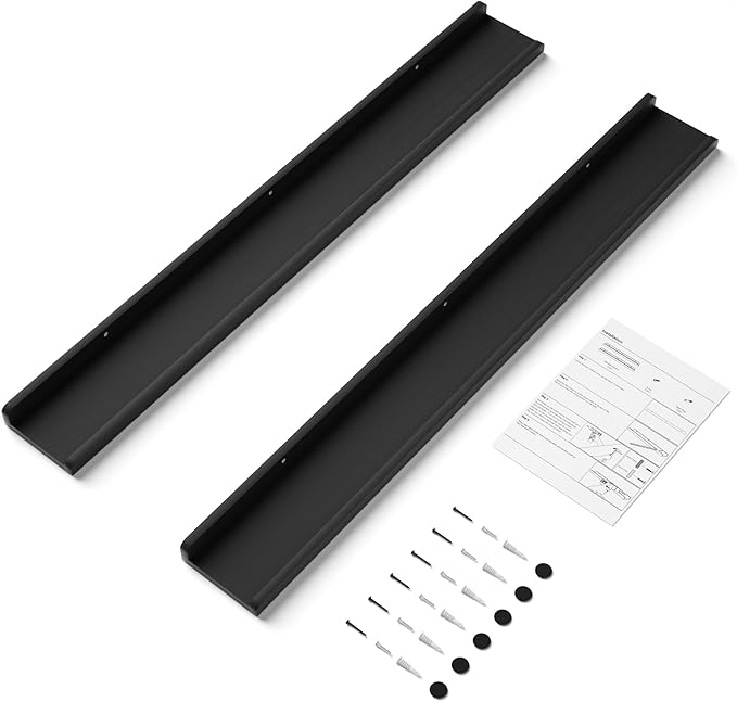 Love-KANKEI 48 Inch Long Floating Shelves Wall Mounted Set of 2, Large Wood Wall Shelves for Storage, Rustic Hanging Shelves for Display,Bedroom Living Room Bathroom Kitchen Office Black