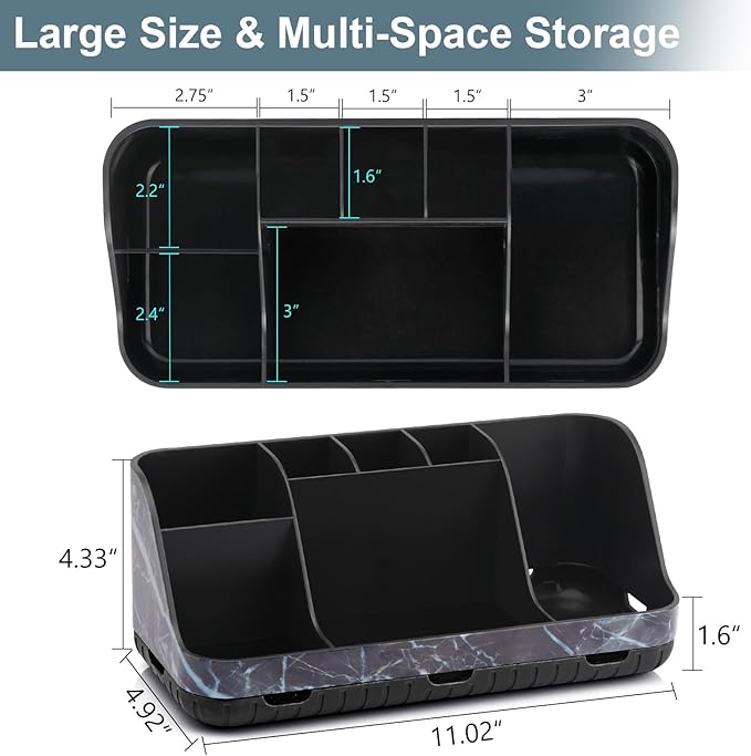 GFWARE Marble Black Toothbrush Holders for Bathrooms - Detachable 7 Slots Bathroom Organizer Countertop Matte Black Electric Toothbrush and Toothpaste Holder for Bathroom Counter Vanity Sink Storage