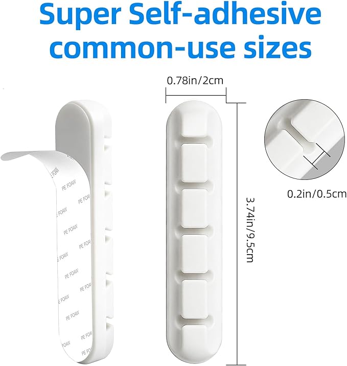 2 Packs Cable Clips, Cable Organizers for Cords, Cable Holder,Cord Organizer, Cord Holder for Desk,Car,Home and Office (5 Slots),White