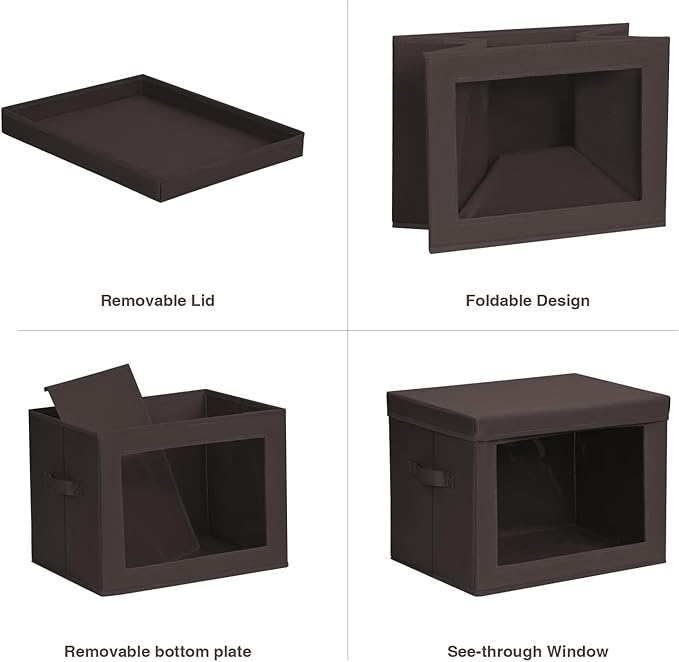 Homsorout Stackable Storage Bins with Lids - Medium Storage Box with Lids, Foldable Closet Boxes for Organizing, Wardrobe Clothes Organizer with Window, Cubes Bins for Living Room, 5 Pack, Brown
