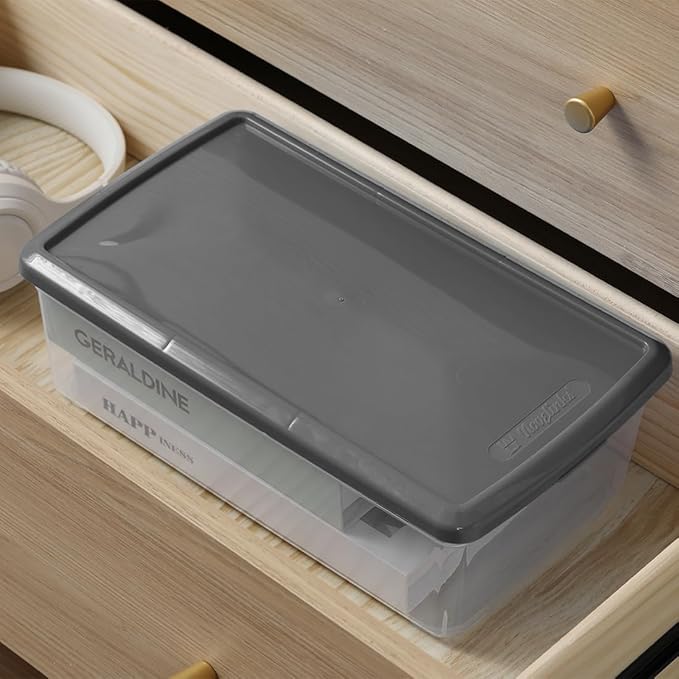 Clear Shoe Boxes Plastic Storage Bins with Latching Lid Rectangular Storage Boxes Durable See-Through Lidded Shoe Boxes for Art Supplies and Home (Grey)