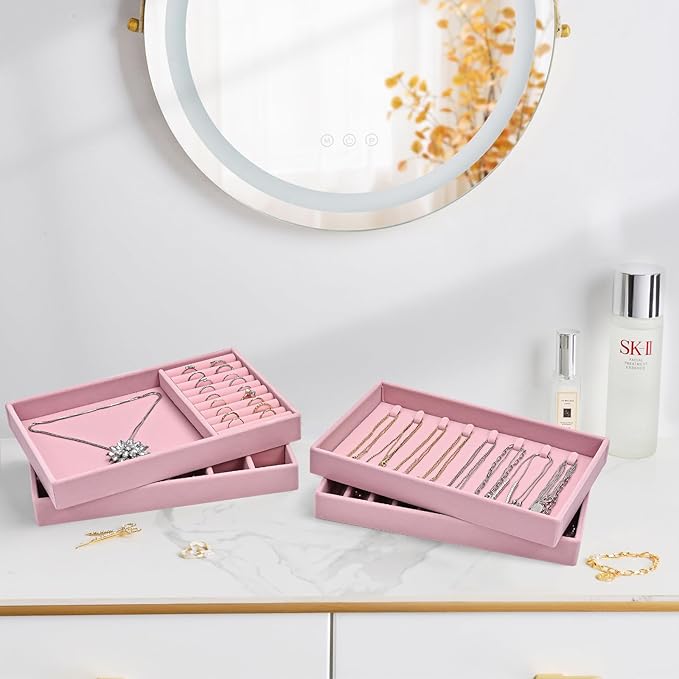 ProCase Stackable Jewelry Organizer Trays for Drawers, Jewelry Drawer Inserts Container Display Case Storage for Earring Necklace Rings Bracelet with Removable Dividers -Dustypink, 4 Layers
