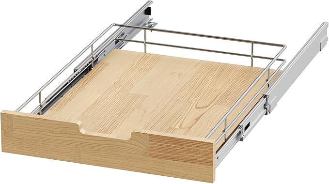 Sikarou Pull Out Cabinet Organizer,Heavy-Duty Slide Out Shelf, Wood And Wire Basket, Pull Out Drawer for for Kitchen Under Sink Space, Pantry, Bathroom (26 * 21 WM)
