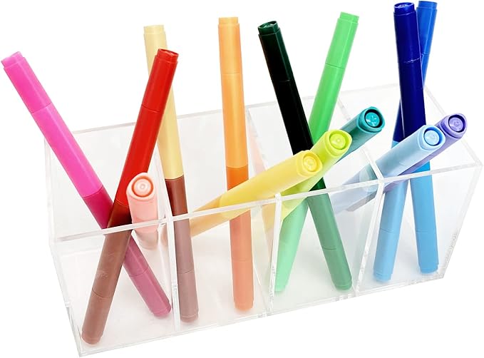 Acrylic Pen Holder 4 Compartments Clear Pencil Holder Organizer Makeup Brush