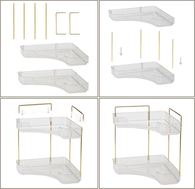 shuang qing 2-Tier Corner Bathroom Counter Organizer – Classic Storage Shelf for Makeup, Perfume & Toiletries, Space-Saving Countertop Tray Fits Bathroom, Dresser, Kitchen (Classic White)