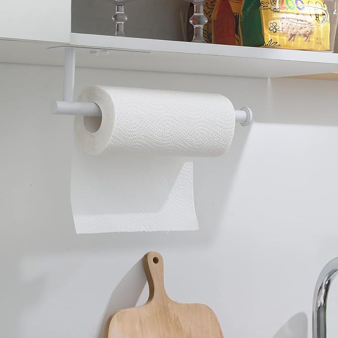 theaoo White Paper Towel Holder - Under Cabinet Paper Towel Holder for Kitchen, Adhesive Paper Towel Roll Rack for Bathroom Towel, Wall Mounted Paper Towel Rack, SUS304 Stainless Steel