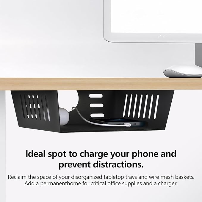 2 Pack Under Desk Shelf - Black Desk Shelf for Office Tables & Workstations(8Inch)