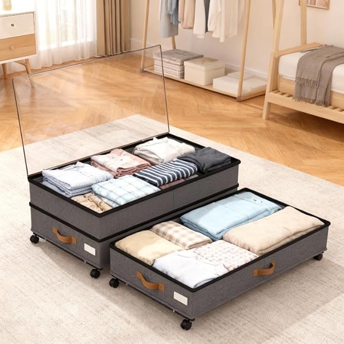 Under Bed Storage with Wheels 2-Pack, Grey