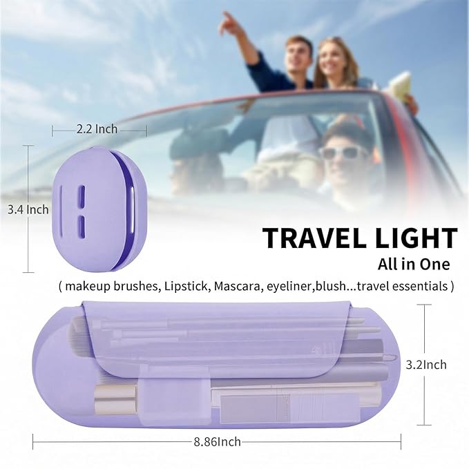 AGIKET 2 IN 1 Silicone Makeup Brush Holder with Beauty Make Up Sponge Holder Case:Soft Portable Cosmetic Face Brushes Holder with Upgrade Anti-Fall Out Magnetic Closure - Purple