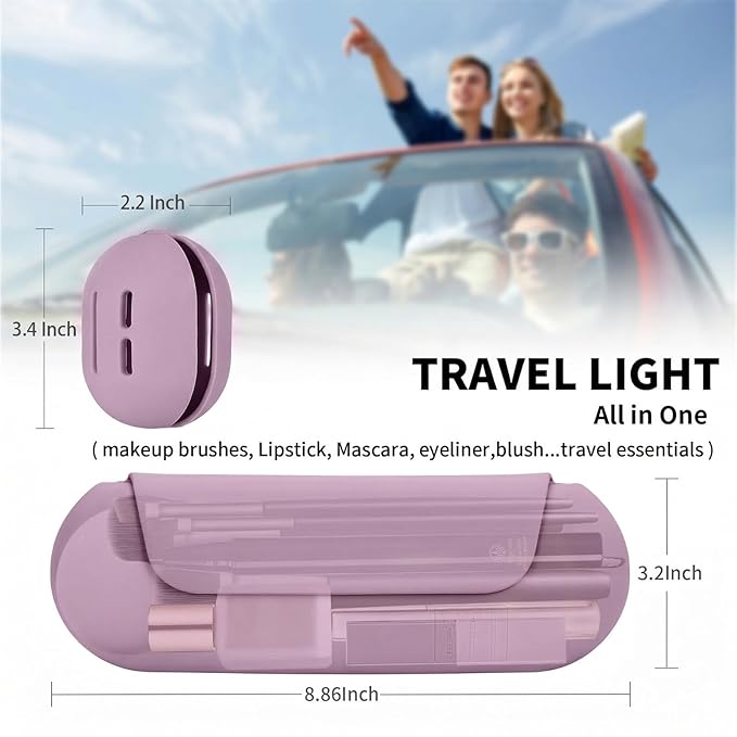 AGIKET 2 IN 1 Silicone Makeup Brush Holder with Beauty Make Up Sponge Holder Case:Soft Portable Cosmetic Face Brushes Holder with Upgrade Anti-Fall Out Magnetic Closure - Light Purple