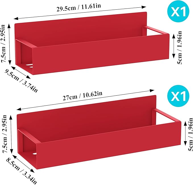HuggieGems 2 Pack Magnetic Spice Storage Rack Organizer for Refrigerator and Oven, Red Fridge Organizers and Storage