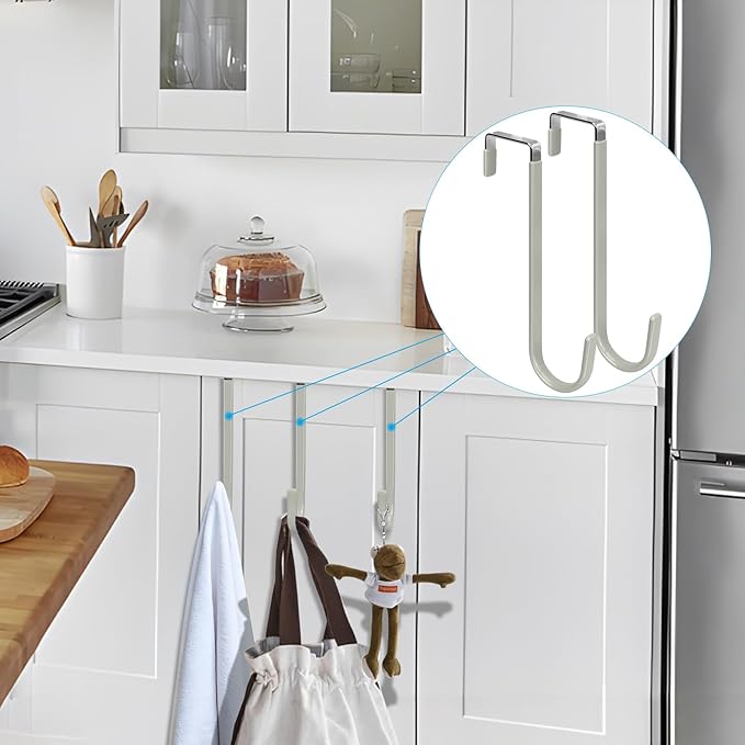 FYY Over the Door Hooks, 4 Pack Upgraded Long Door Hangers Hooks with Rubber Prevent Scratches Heavy Duty Organizer Hooks for Hanging Clothes, Towels, Hats, Coats, Bags Grey