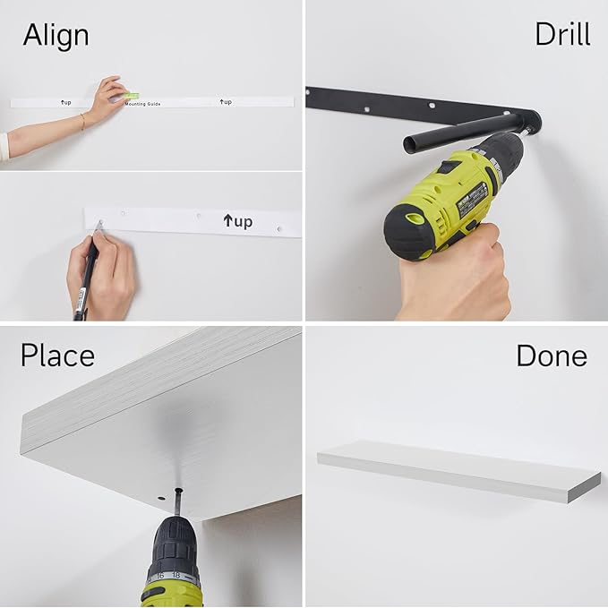 Floating Shelves for Wall, White,Set of 2