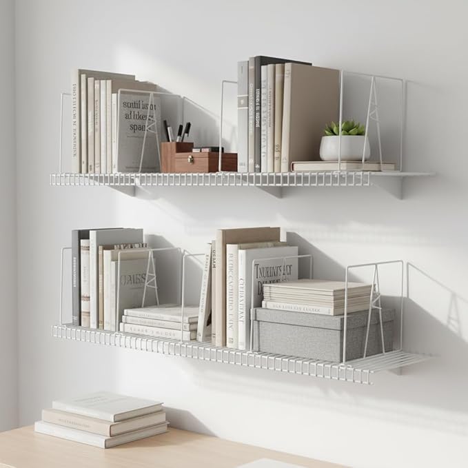 Wire Shelf Dividers - White Closet Organization & Storage Organizer - No Tool Shelf Divider for Wire Shelves - Metal Shelf Accessories – for 12“ Deep Wire Shelves – Tall 12” Height – 4 Pack