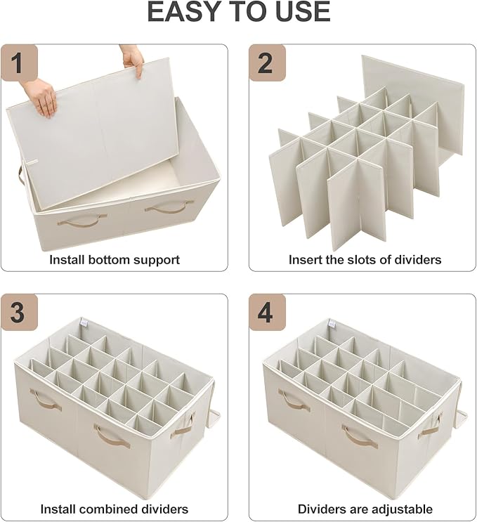 TOPIA HOME Shoe Organizer for Closet 2 Pack, Foldable Shoe Box with Adjustable Divider and Clear Cover, Space Saving Shoe Storage Organizer Cabinet with Reinforced Handles, Fits 40 Pair, Beige, TP11Y