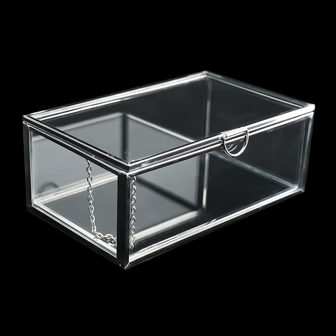 HighFree Vintage Glass Box with Lid - Clear Jewelry Glass Display Box Keepsake Box - Home Decor Decorative Box for Trinket Rings Bracelet (Silver, X-Small)