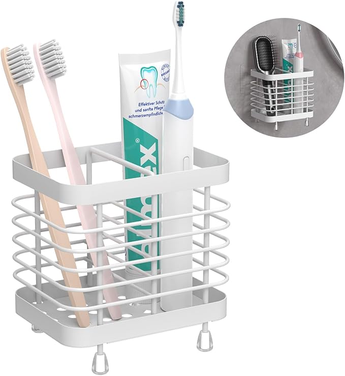 Luxspire Toothbrush Holders for Bathroom, Stainless Steel Electric Toothbrush Holder Wall Mounted, Shower Toothbrush Toothpaste Holder, Bathroom Organizer Essentials, 2 Slots, White