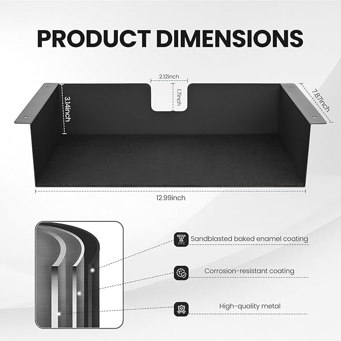 2 Pack Under Desk Shelf, 13 Inch Under Desk Storage Shelf