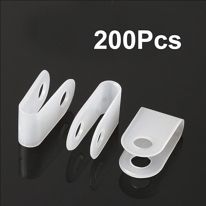 100 Pcs White Nylon R-Type Cable Clamps, 3/4 Inch Cable Organizer Assortment Kit for Wire Management
