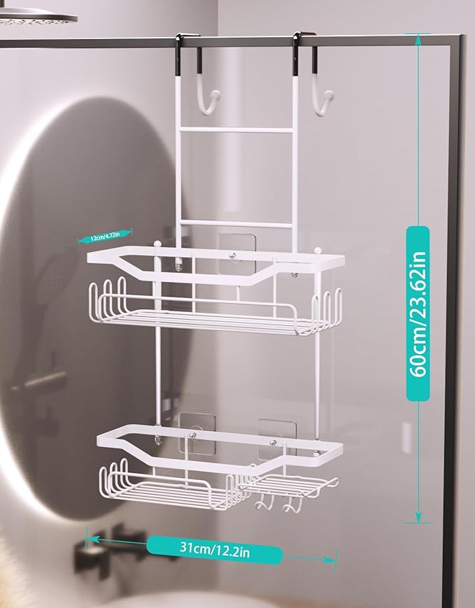 Hanging Shower Caddy Over the Door with Soap Holder, White