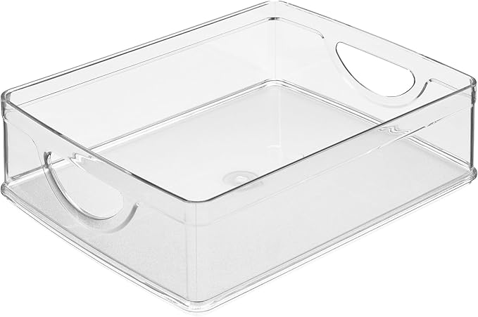 iDesign Plastic Stackable Pantry Bin - Storage Bin with Handles for Cabinets or Fridge - Set of 4 - Clear