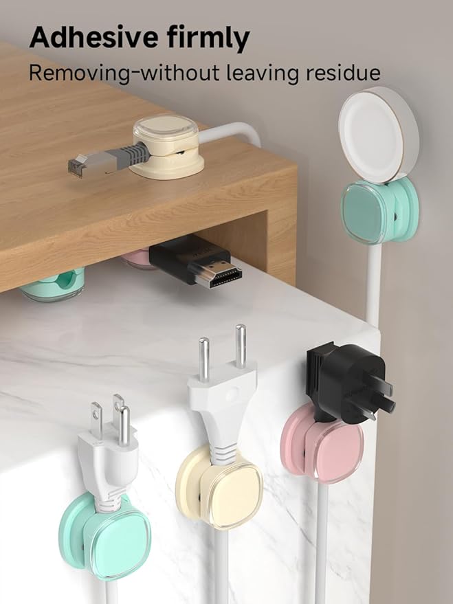 Magnetic Cable Clips, 9-PCS Purple_Apricot_Cyan