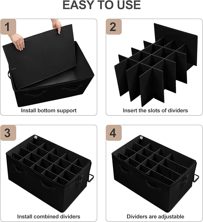TOPIA HOME Shoe Organizer for Closet, Foldable Shoe Box with Adjustable Dividers and Clear Cover, Space Saving Shoe Storage Organizer Cabinet with Reinforced Handles, Fits 20 Pairs, Black, TP10B