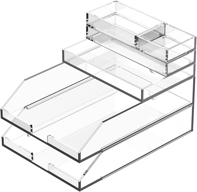 Clear Acrylic Stackable Drawer Organizer Trays, 4-Pack