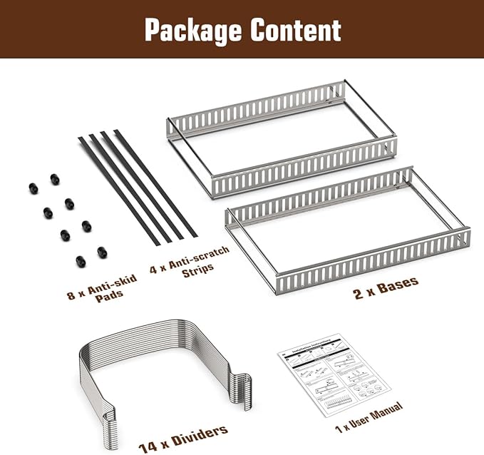 Housolution Cutting Board Organizer Rack, Expandable Baking Tray and Cookie Sheet Organizer with 14 Adjustable Dividers, Bakeware Muffin Tin Cupcake Pan Storage Organizer for Cabinet, Silver