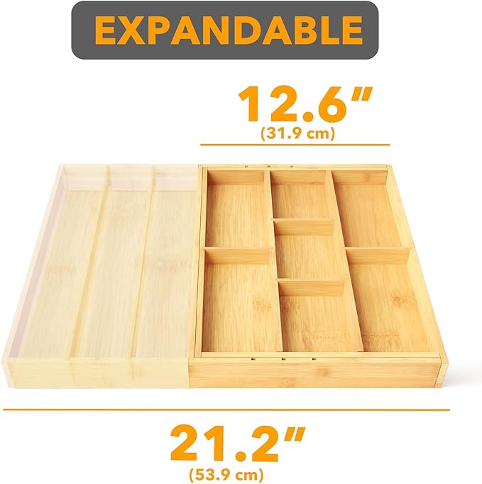Bamboo Utensil Drawer Organizer with Labels
