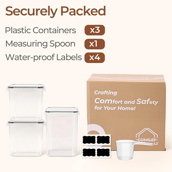 3 PCS Airtight Flour and Sugar Container for Pantry, 5lb Flour Capacity