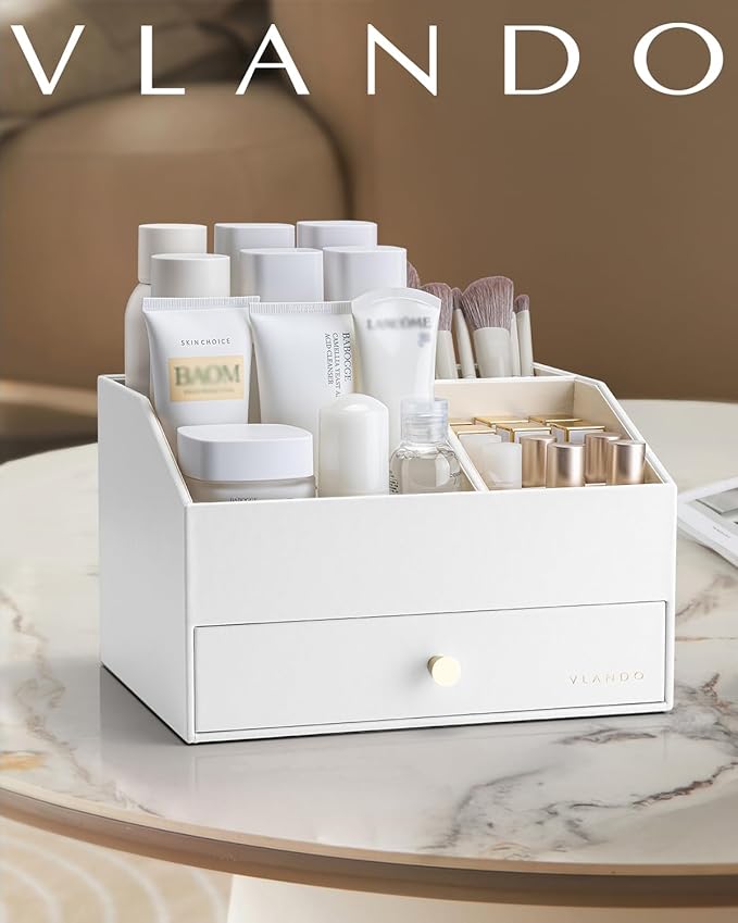 Makeup Organzier, Vanity Organizer with Drawers, Brushes Gifts for Women-White